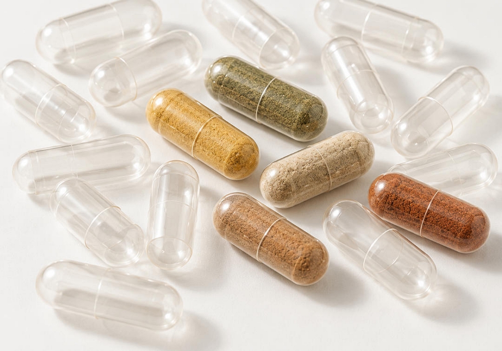 Clear and filled gelatin capsules used for dietary supplements